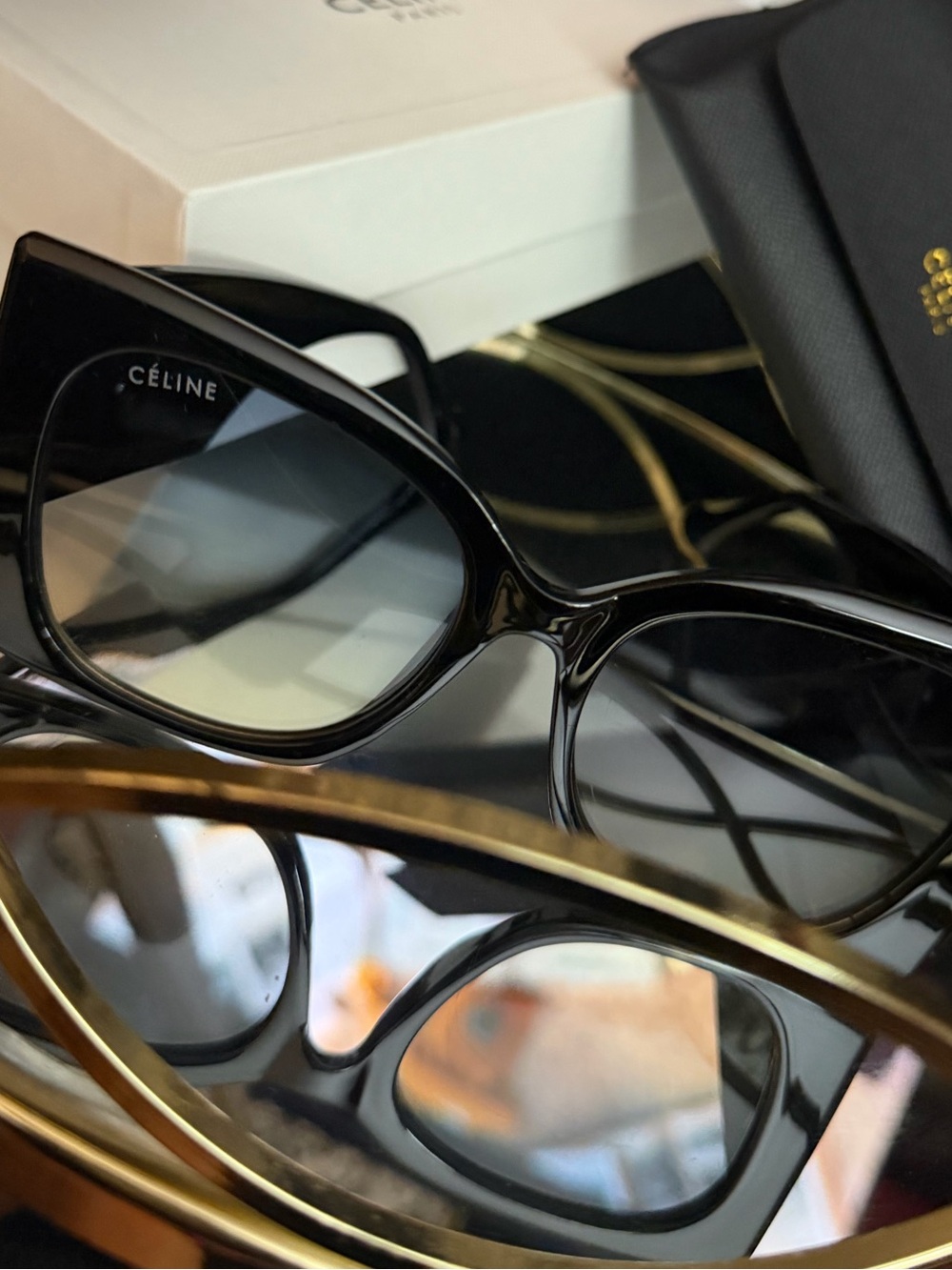 Celine Black Sunglasses with Crystal Double-C Logo Accent - Picture 5 of 8